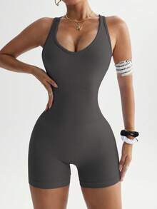 Slayform Women's Letter Print Fitted Jumpsuit - Dark Grey - View 2