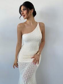 Firerie Đầm dáng suông lãng mạn, thanh lịch, ôm sát eo, kiểu đuôi cá, chất liệu vải màu mơ có họa tiết, thích hợp cho ngày Valentine, kỳ nghỉ biển, tiệc trà chiều, dự đám cưới, trang phục trang trọng thanh lịch. - Màu be - Xem 4