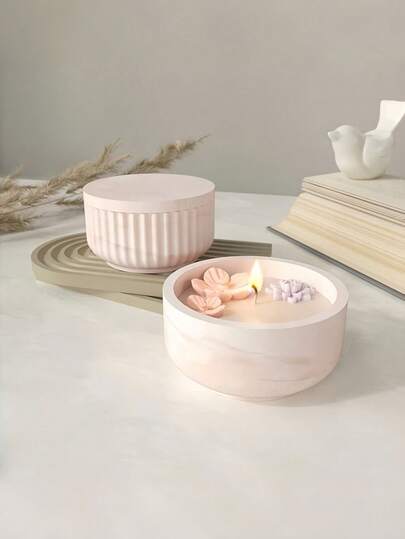 圆形硅胶烛台模具 - 光滑或条纹设计，适用于DIY树脂、水泥和石膏罐子、笔筒、花盆和家居装饰