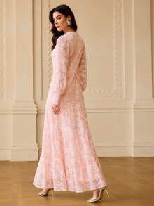 ZEYLAH JACQUARD SPLIT THIGH DRESS - Pink - View 4