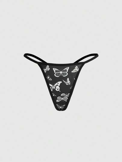 ROMWE Women's Gothic Style Butterfly Decorated Thong Panty