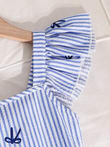 Emery Rose Kids Emery Rose Kids 女童编织条纹蝴蝶结装饰荷叶边下摆休闲连体裤 - 彩色 - 查看 8