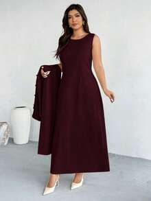 Firerie 大码女式纯色长袖单排扣睡袍及睡袍优雅两件套 - 紅色 - 查看 4