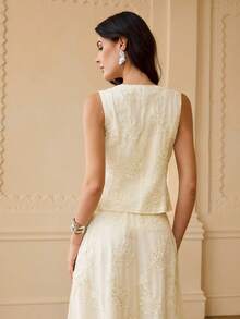 ZEYLAH CHAQUETA PARA MUJER, DISEÑO ELEGANTE SIN MANGAS, CHALECO CON DISEÑO DE TELA PERSONALIZADO - Albaricoque - Ver 3