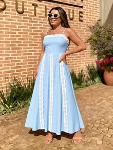 Breezaya Elegantes Maxikleid in Orange & Blume Muster für Große Größen Damen, A-Linien Maxikleid mit tropischem Pflanzendruck, lässiges Maxikleid mit Taillenzug für Frühling/Sommer Urlaub, Abschluss, Valentinstag, Musikfestival, Muttertag, Halloween, Erntedankfest, Ostern, Nationalfeiertag, Abschlussball, Date, Hochzeit, Outdoor Picknick, blaue Sommerkleider für Damen, elegantes Sommerkleid in Babyblau, Pulverblau Kleid für Damen, Damen Sommerkleid in Blau, Damen Sommerkleid, Damen Kleid für festliche Anlässe, Damen Freizeitkleid - Blau - Übersicht 3