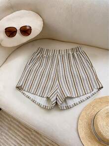 Franclia Women's Summer Striped Jacquard Elastic Waist Casual Shorts - Multicolor - View 5