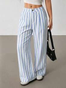 Wide Leg Baggy Pants - Sky Blue - View 1