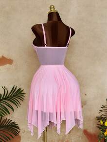 Sunspun Plus Size Solid Color Fashionable Bustier Camisole Backless Dress - Pink - View 2