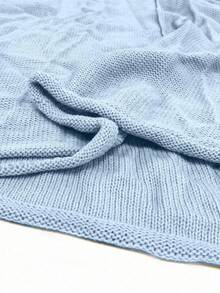 Vionelle Plus Size Solid Color Minimalist Knit Sweater, Suitable For Commuting - Baby Blue - View 6
