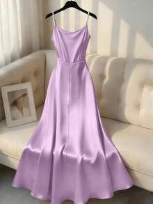 Franclia Nuevo vestido de tirantes finos con decoración de strass, ajuste ceñido para mujer, primavera/verano - Púrpura malva - Ver 2