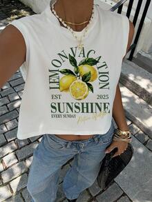 Siren Gaze Women's 92% Cotton Lemon Vacation Print Tank Top - Breathable Summer Casual Tee For Dates, Island & Beach Trips, Western Festivals, Retro Y2K Streetwear, Rave Wear, Spring/Summer Club, Gym, Music Festivals & Daily Outfits - Multicolor - View 8