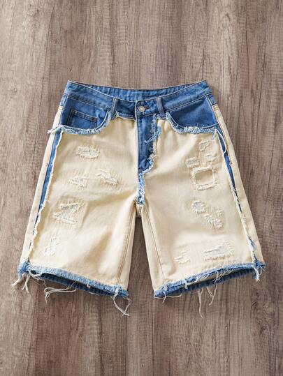 Manfinity Joysei 男士撞色流苏休闲牛仔短裤