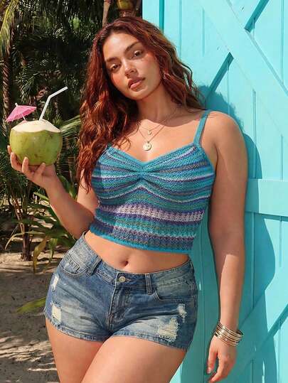 ROMWE Kawaii Plus Size Vintage Y2K Style Knit Vacation Top