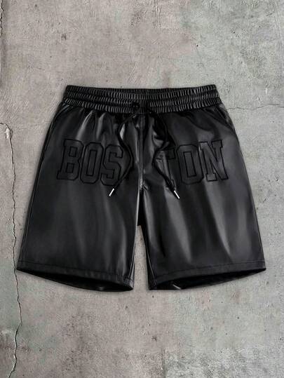 AXEPEAK Men's Summer Fashion Letter Embroidery Drawstring Waist Shorts Men Streetwear Shorts Hip Hop Shorts Black Basketball Shorts Black Shorts