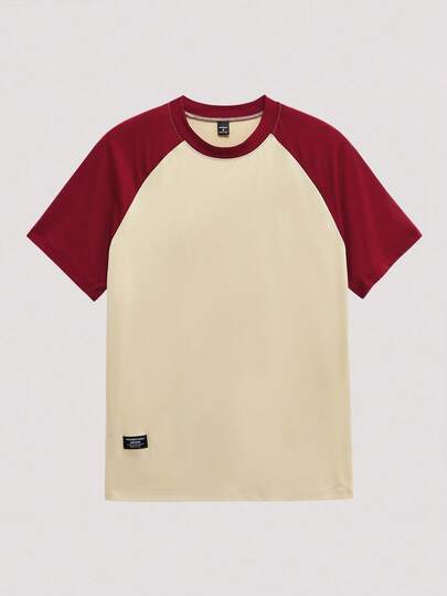 Open Phase Men's Round Neck Color Block Raglan Sleeves T-Shirt