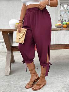 EMERY ROSE Plus Size High Waist Drawstring 7/8 Pants, Spring/Summer - Purple - View 5