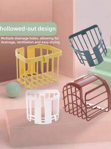 1 pieza Soporte de papel higiénico de plástico impermeable montado en la pared y estante de almacenamiento multifuncional sin perforación, caja de almacenamiento para baño, cocina y tocador - Multicolor - Ver 4