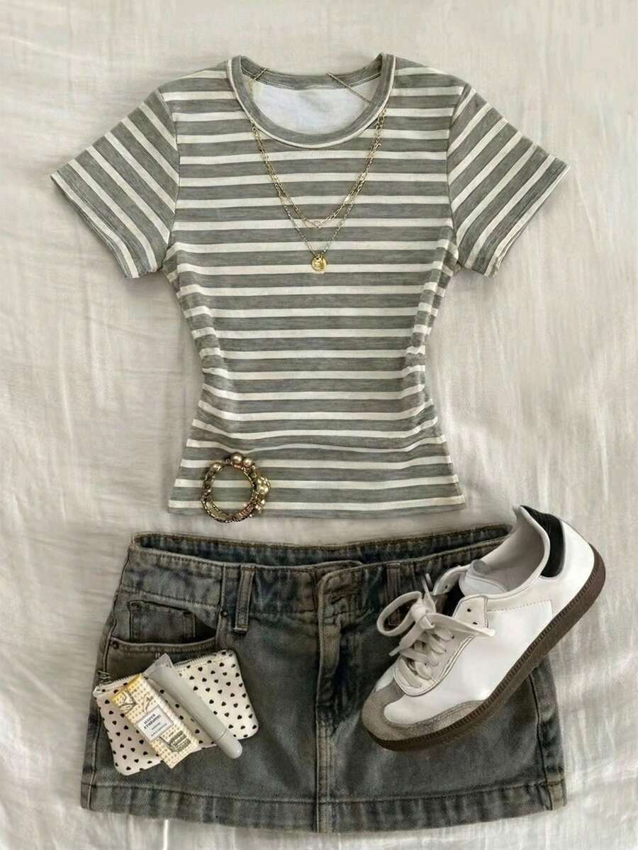 Glimmora 女士束腰条纹T恤，休闲条纹，百搭夏季时尚 - 彩色 - 查看 1