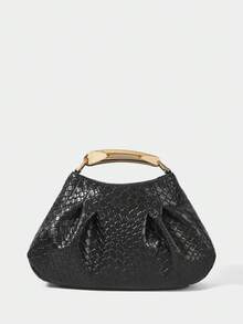 SHECARRY Women's Fashion Party Gold Pleated Embossed Woven Material Handbag For Parties,New Years - Black - View 5