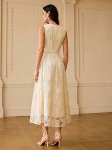 ZEYLAH ROBE ÉLÉGANTE BRODÉE DE FLEURS, COULEUR ABRICOT - Nude - Voir 3