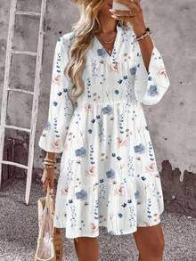 EMERY ROSE Casual Romantic Floral Print Plus Size Dress, Suitable For Vacation - Multicolor - View 5