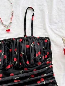 Soleia Đầm slip lưới họa tiết hoa xanh trắng dành cho nữ, thích hợp cho kỳ nghỉ hè. - màu đen - Xem 6
