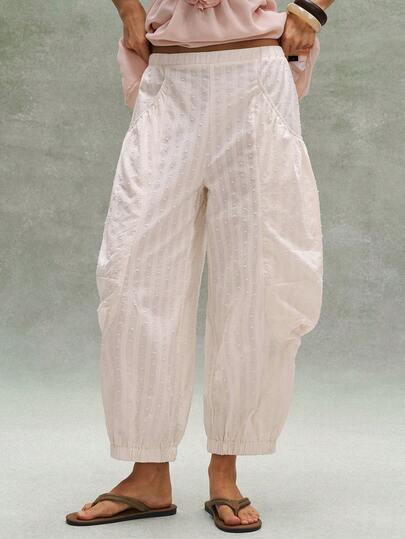 Bohemela Women's Loose Drawstring Waist Solid Color Woven Pants, Suitable For Spring/Summer Vacation