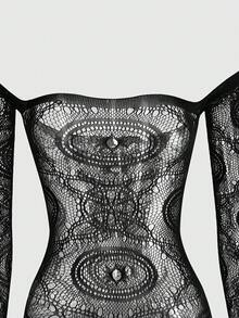 ROMWE Goth 女式哥特式露肩无缝网眼上衣，性感 - 黑色 - 查看 3