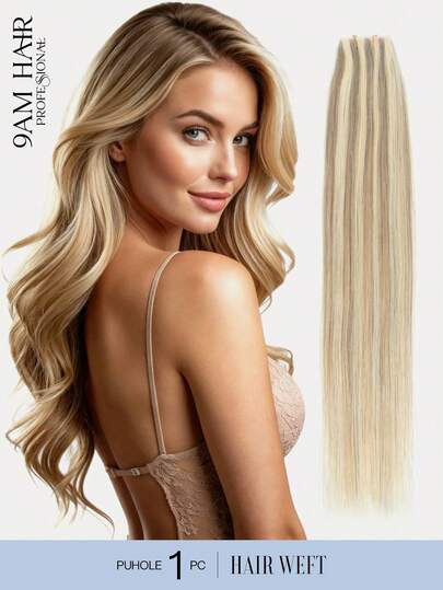 PU Hole Weft Human Hair Extension Butterfly Weft Hair Extension Real Human Hair 12-24inch Highlighted Color Straight Human Hair Extensions Bundles Invisible Hair Extensions Human Hair For Daily & Wedding & Party