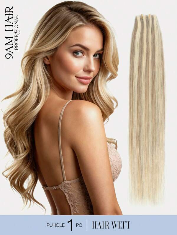 PU Hole Weft Human Hair Extension Butterfly Weft Hair Extension Real Human Hair 12-24inch Highlighted Color Straight Human Hair Extensions Bundles Invisible Hair Extensions Human Hair For Daily & Wedding & Party