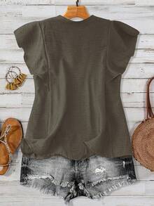 Linhara Plus Size Women's Solid Color V-Neck Casual Versatile Daily Wear Shirt - Grey - View 2