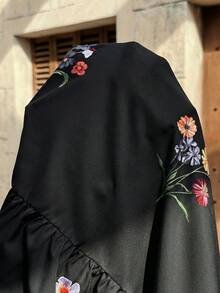 SHEIN 印花褶皱孕妇连衣裙，适合夏季度假 - 黑色 - 查看 6