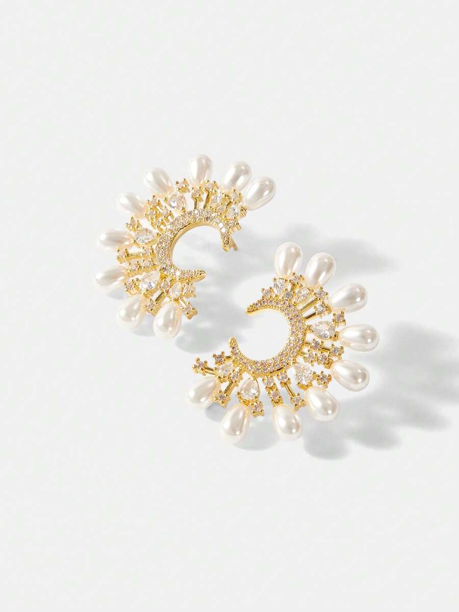 MOTF PREMIUM Pre-18k镀金C型宝石烟火珍珠气质耳环 - 金黃色 - 查看 2