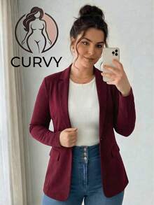 Blazer Casual Women Lapel Collar Elegant Straight Cut Long Sleeve Soft Lightweight Office Versatile Comfortable Modern Silhouette Stylized Basic Indispensable - tinto - 查看 1