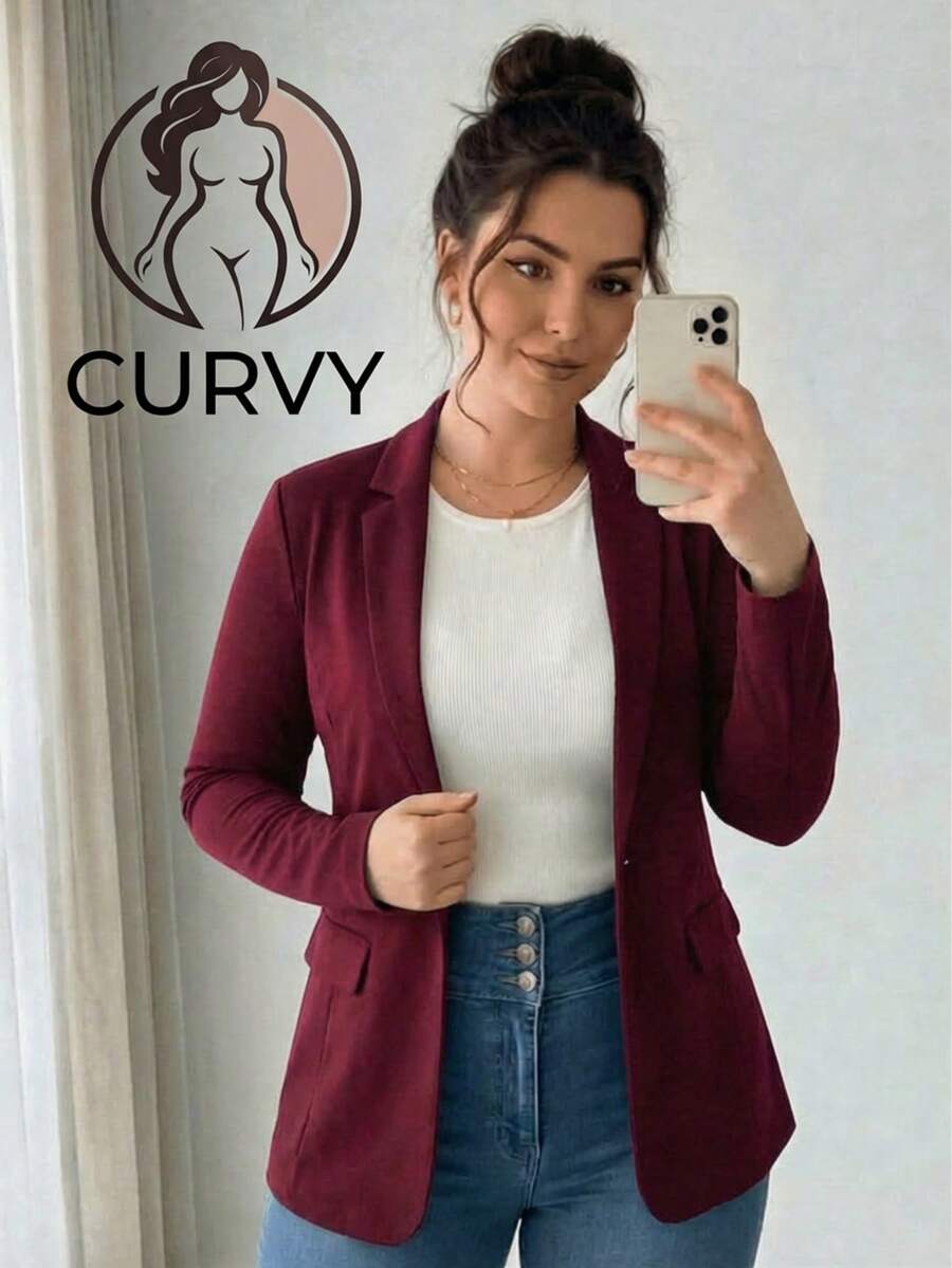 Blazer Casual Women Lapel Collar Elegant Straight Cut Long Sleeve Soft Lightweight Office Versatile Comfortable Modern Silhouette Stylized Basic Indispensable - tinto - 查看 1