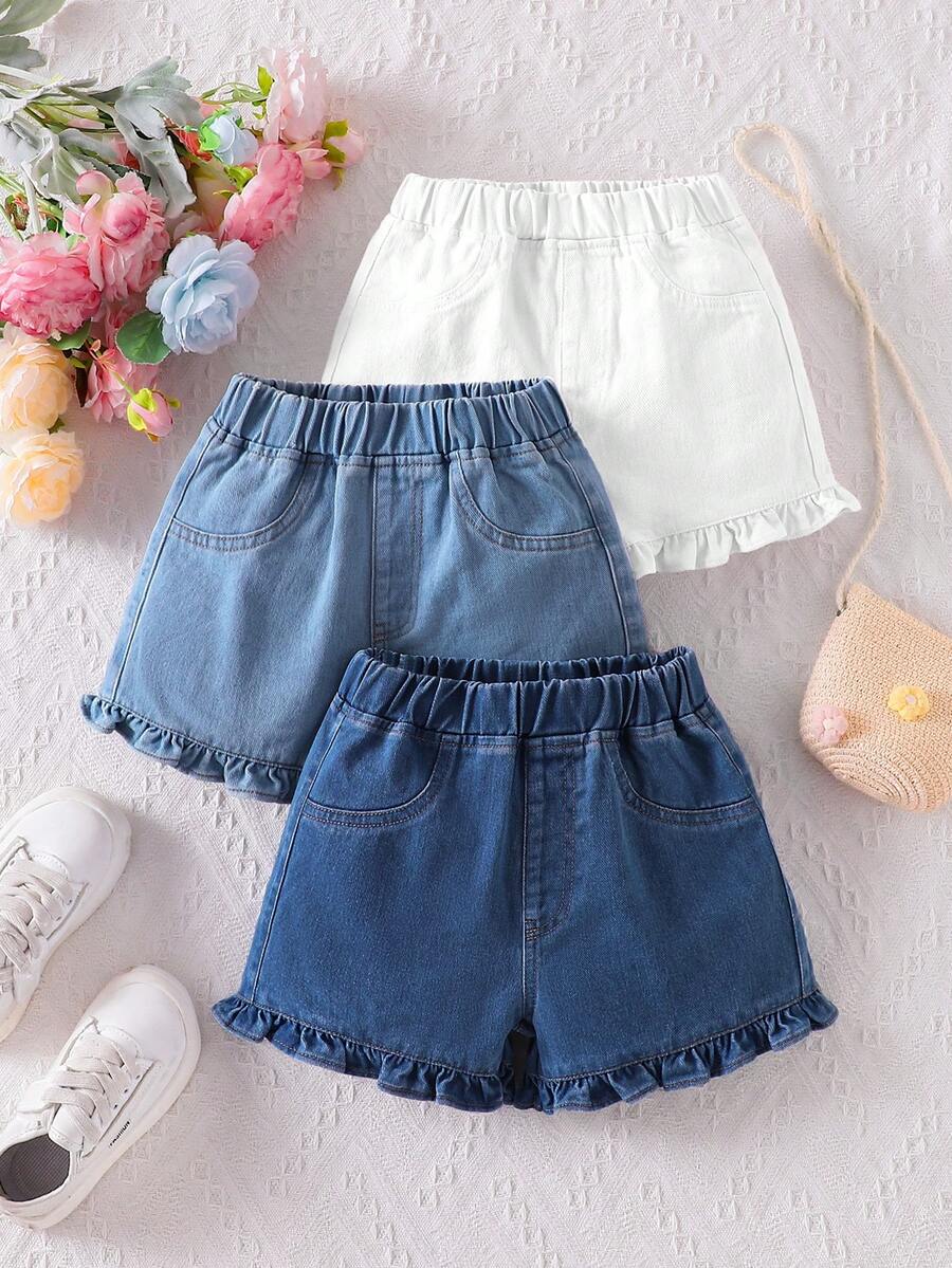 Genkimix Kids Multicolor Denim Shorts For Young Girls With Ruffled Short Length And Everyday Casual Design - Multicolor - View 1