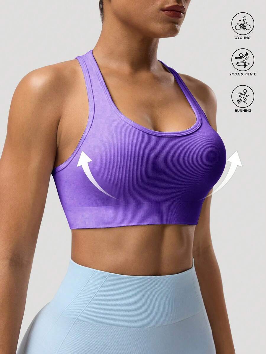 Easithlete Áo tank top ngắn không tay màu trơn dành cho nữ, kiểu áo yoga racerback. - Màu tím - Xem 1