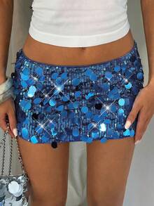 Glamine 女士时尚派对亮片迷你紧身裙，夏季 - 藍色 - 查看 5