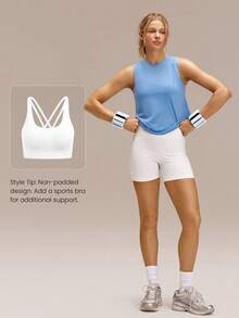 GLOWMODE Ultrafine Soft Seamless Stay Cool Hip Length Cooling Seamless Muscle Tank Tee Medium Impact Training Running Workout Gym Wear - Blue - View 6