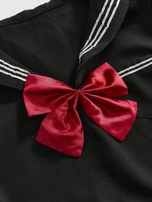 ROMWE Avant 3件套动漫公主梅洛迪角色扮演服装：水手领、蝴蝶结和百褶裙 - 黑色 - 查看 3