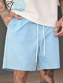 Devon Thys Áo thun họa tiết gấu và chữ cho nam và quần short cạp rút, trang phục mùa hè, thời trang dạo phố, trang phục ấm áp, đồ đôi - Màu xanh nhạt - Xem 5