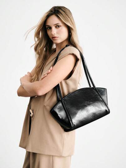 SHECARRY 女士单肩包，精致复古油蜡PU通勤手提包。