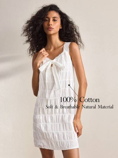 Ocili Cotton Knit Bohemian Style Comfortable Elastic Lace Trim Minimalist Nightgown, Women Sleepwear Dress