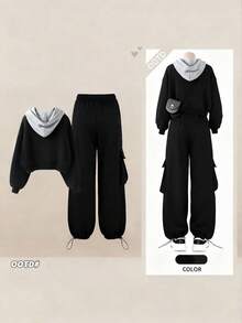 Sweetra Plus Size Women Dark Style 2 In 1 Top & Pants Set - Multicolor - View 2