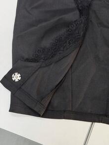 GlowEve 女士撞色蕾丝金属单扣短款背心和裤子时尚套装 - 黑色 - 查看 6