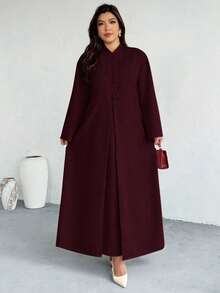 Firerie 大码女式纯色长袖单排扣睡袍及睡袍优雅两件套 - 紅色 - 查看 3