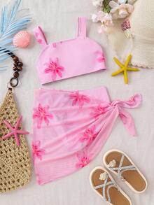 SHEIN Tween Girls' Floral Print Swimsuit Set - Multicolor - View 5