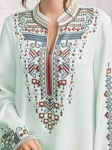 SHEIN Najma 浪漫定位印花加固电脑串珠工艺女士浪漫奢华连衣裙 - 薄荷綠 - 查看 1