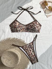 Bonvoyette Áo tắm hai dây họa tiết da báo dành cho nữ, bộ bikini gợi cảm thời trang tôn lên đường cong cơ thể. - Nhiều màu - Xem 2