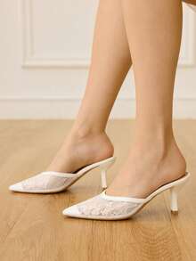 CUCCOO HITCHD Women's Pointed Toe Elegant Commuting High Heel Mules - White - View 7
